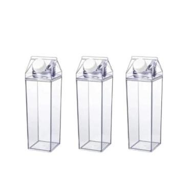 Imagem de Kit 4 Garrafas 1000ml De Acrílico Transparente Caixa De Leite Geladeira Leite Suco Bebidas Água Chá (3 GARRAFAS,1000ML)