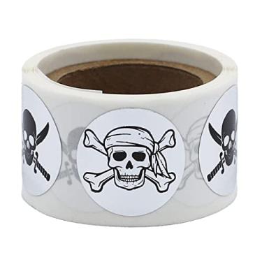 Imagem de Adesivos prateados de caveira e ossos cruzados - redondos de 9,5 cm, 100 etiquetas metálicas por rolo para embalagem, artesanato, dia das bruxas e decorações temáticas - Feito nos EUA