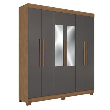 Imagem de Guarda Roupa Casal 6 Portas Toledo Com Espelho Jatobá Grafite - Santos Andirá