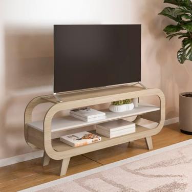 Imagem de Rack 1,33 mt para TV até 60" com estrutura usinada MDF 15mm THEO cor Naturale/Branco - Artely