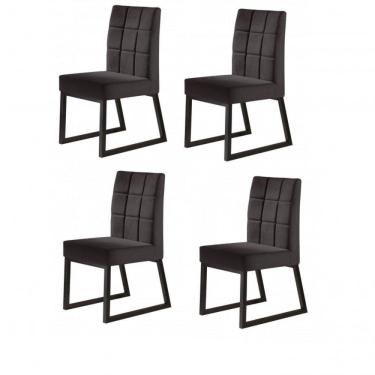 Imagem de Kit 4 Cadeiras Estofadas Pés Metálicos Gênova Yescasa Preto/Veludo Marrom Caramelo