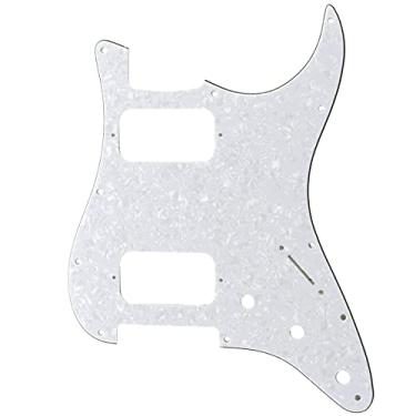Imagem de Musiclily Pro 11 Furos Canto Redondo HH Escudo Strato 2 Humbuckers Pickguard para Guitarra Fender American/Mexican Standard Stratocaster, 4 Camadas Branco Perolado