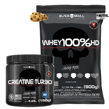 Imagem de Whey Protein 100% HD Pure 900g Isolado - Hidrolisado - Concentrado Refil + Creatina Turbo 150g - Kit Para Ganho de Massa Muscular e Força - Black Skull (Refil Whey 100% Cookies + Creatina 150g)