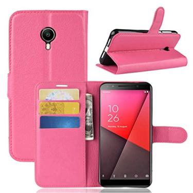 Imagem de Capa Vodafone Smart N9 Lite, capa carteira flip de couro PU premium com compartimento para cartão, suporte e fecho magnético [capa interior à prova de choque de TPU] Compatível com Vodafone Smart N9