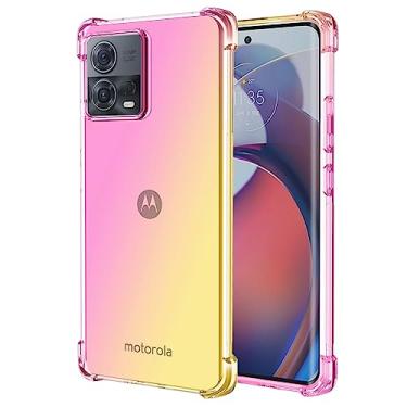 Imagem de Ueokeird Capa para Motorola Edge 30 Fusion, Motorola S30 Pro XT2243-2, capa protetora transparente e fofa gradiente fina antiarranhões TPU à prova de choque para Motorola Moto S30 Pro (rosa)
