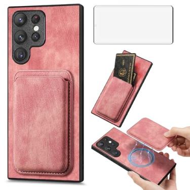 Imagem de Asuwish Capa de celular para Samsung Galaxy S23 Ultra 5G carteira com protetor de tela de vidro temperado e acessórios finos slot para cartão de crédito S23Ultra 23S S 23 23Ultra 17.3 cm feminino rosa
