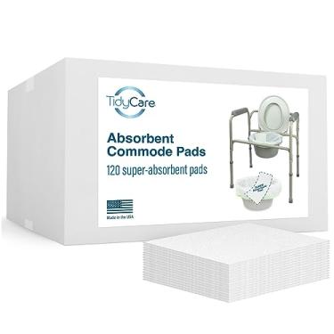 Imagem de Almofadas absorventes de cômoda de cabeceira TidyCare para balde e comadre de cadeira de banheiro portátil | Pacote econômico de 120 absorventes higiênicos descartáveis ​​para adultos