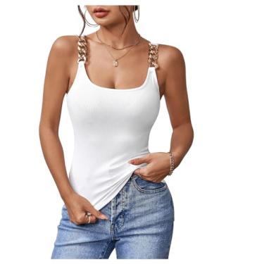 Imagem de MakeMeChic Camiseta regata feminina de malha canelada sem mangas com alças finas, Branco, GG