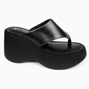 Imagem de Tamanco Feminino Salto Anabela Plataforma Alto Confortável (Preto, BR, Adulto, Numérico, 34)