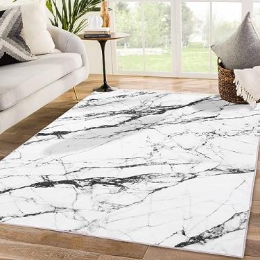 Imagem de Asrug Tapetes laváveis 3x5, tapetes de mármore branco para sala de estar, tapete chique macio sem queda com suporte antiderrapante, tapete de piso de pilha baixa para quarto, entrada e sala de jantar