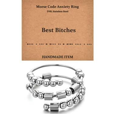 Imagem de Anéis Morse Code para mulheres, anéis giratórios de aço inoxidável anel de inquietação aliviando a ansiedade anéis código morse anéis inspiradores presentes para meninas presentes de formatura de aniversário para suas melhores amigas, Aço Inoxidável, Sem pedras preciosas
