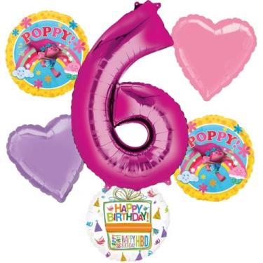 Imagem de Trolls Poppy 6th Birthday Party Supplies Balloon Bouquet Decorations 6pc