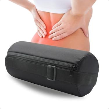 Imagem de Encosto Lombar Ergonômico em Rolo - Alívio de Dores nas Costas e Correção de Postura - Suporte de Espuma Firme com Alça Ajustável (Tecido Brim)