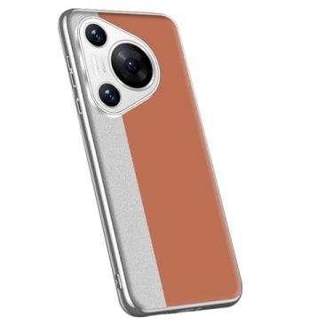 Imagem de LYJSMGZ Capa antiqueda para Huawei Pura 70 Ultra/70 Pro/70 Pro+/70, bordas banhadas a prata, capa de couro minimalista ultrafina, laranja, 70