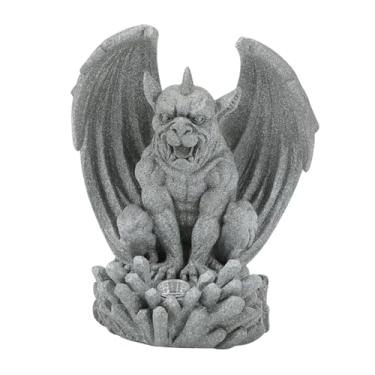 Imagem de IEUDNS Estátua do jardim de escultura de gárgula alada com solar Lâmpada de Lâmpada de Lâmpada Feliz de Ornamento para Patio Presente de Backyard, Cinza
