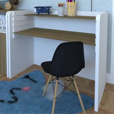 Imagem de Mesa Para Quarto Infantil Com Regulagem De Altura Bramov Móveis Branco/Carvalho Mel