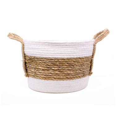 Imagem de Cesta De Fibra Natural Seagrass Listrado Branco 23x30x30 Cm