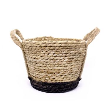 Imagem de Cesta De Fibra Natural Seagrass Com Fundo Preto 20x27x27 Cm