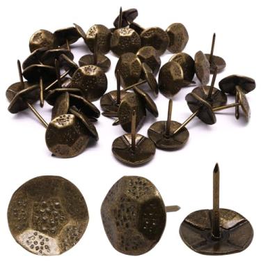 Imagem de YuGtcen 40 peças de tachas de estofamento, pregos decorativos para polegar, pregos de metal para estofamento de madeira, aderência de móveis vintage (20 x 23 mm, bronze em forma de tartaruga)