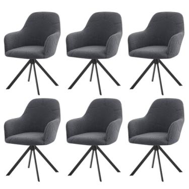 Imagem de Lzyjckh Capa elástica para cadeira de jantar com encosto curvo, Capa para cadeira de bar giratória com braços, para decoração de sala de estar, quarto e casa,Dark gray 6pcs