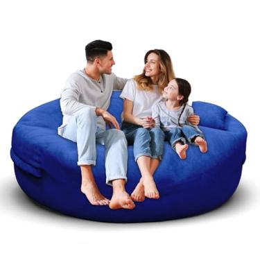 Imagem de Cadeira de pufe para adultos de 1,8 m, capa macia removível para quarto de adolescentes/meninas, poltronas fofas gigantes de chão redondo (sem enchimento, safira)