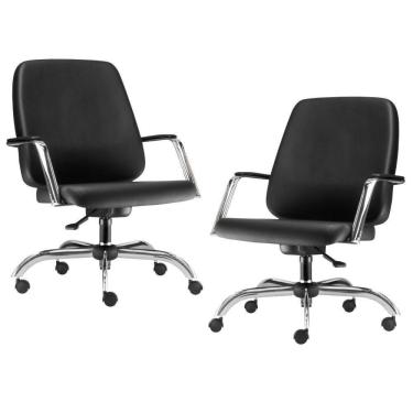 Imagem de Kit 02 Cadeiras Executiva Diretor Cromado Maxxer F02 Preto