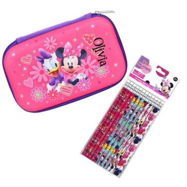Imagem de Estojo de lápis – Caixa de lápis personalizada Minnie e Daisy – Conjunto infantil de volta às aulas – Lápis de escrita com borracha e suporte com zíper