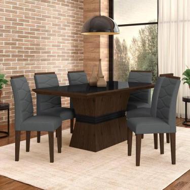 Imagem de Sala De Jantar 6 Cadeiras Nazca Imbuia/preto/cinza - Móveis Arapongas 