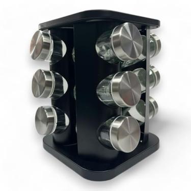 Imagem de Porta Tempero Inox Preto 12 Potes Em Vidro Giratório