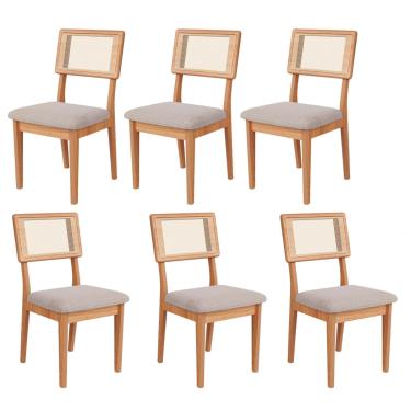 Imagem de Kit 6 Cadeiras com Assento Estofado Encosto em Tela 100% MDF Freijó Bege Rústico Dalla Costa