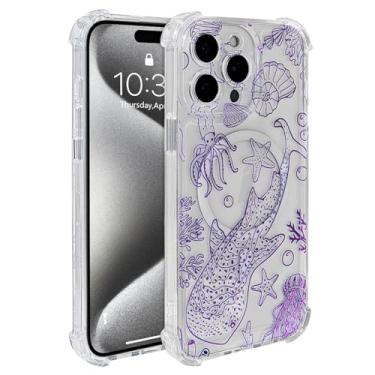 Imagem de Weonmov Capa magnética transparente para iPhone 15 Pro Max, compatível com MagSafe, estampa de animais marinhos do oceano, capa fina à prova de choque para proteção de lente de câmera para mulheres e