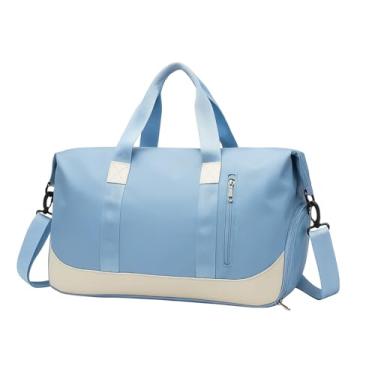 Imagem de Bolsa De Mão Mala Viagem Academia Feminina Masculina Super Grande, Compartimentos Com Zíper, Espaço Para Tênis Ou Roupas Sujas Alça Removível Modelo Transversal Bordo Poliéster (Azul Jeans)