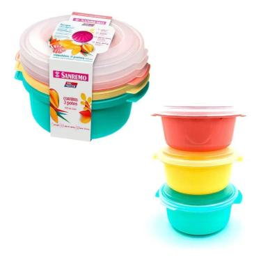 Imagem de 2X Conjunto 3 Potes Plástico Colorido 530Ml Vac Freezer Sanr