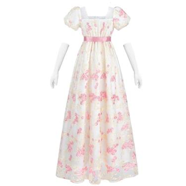 Imagem de NSPSTT Vestidos Dourados Da Regência Para Mulheres, Tamanho Grande, Vestido De Baile Vitoriano Com Luvas Brancas Longas, Rosa, P