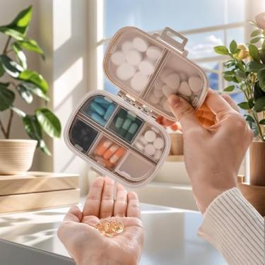Imagem de Dispensador pessoal de comprimidos, caixa de comprimidos portátil de viagem com 8 compartimentos, para guardar vitaminas, medicamentos, pode colocá-lo no bolso e carregá-lo com você. (Bege)