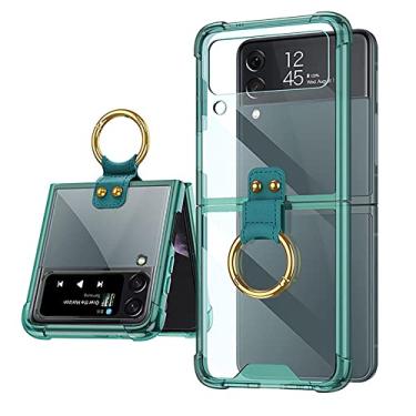 Imagem de Para Samsung Galaxy Z Flip 3 Case Suporte de Anel Para Samsung Z Flip 4 ZFlip3 5G Dobrável Capa Rígida Protetora Transparente, Verde, Para Samsung Z Flip 3