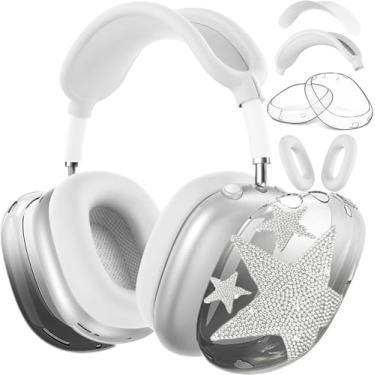 Imagem de Capa para fones de ouvido AirPods Max, capa transparente e macia, acessórios para Apple AirPods Max (2024/2020) (conjuntos de estrelas brancas de cor gradiente (4 em 1))