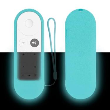 Imagem de Capa protetora para controle remoto Google Chromecast Voice TV 2020, capa de silicone antiderrapante à prova de choque, lavável com cordão (brilha em azul escuro)