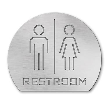 Imagem de The Hopper Shop: Placa de porta de banheiro masculina feminina recortada - Placa de corte gravada a laser para escritórios, empresas, banheiro, banheiro, uso interno e externo - 15 cm C x 12 cm L
