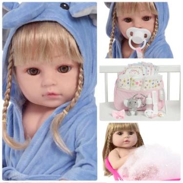 Imagem de Boneca Reborn Bebê Recém Nascida Loira Bolsa Acessórios - Cegonha Rebo