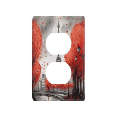 Imagem de Blueangle Placa de parede de tomada duplex da Torre Eiffel de Paris, tamanho padrão, placas de cobertura de tomada elétrica de 1 gangue para decoração de quarto de escritório em casa, 4,53 x 2,76