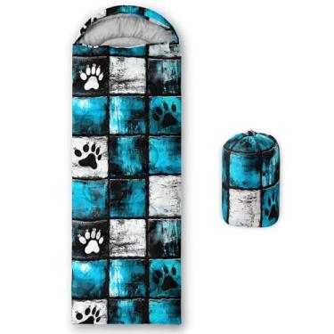 Imagem de QOOMO Sacos de dormir de acampamento estampados com estampa de pata, clima quente e frio, leve, sacos de dormir à prova d'água para adultos e crianças, viagens e ao ar livre, equipamentos de