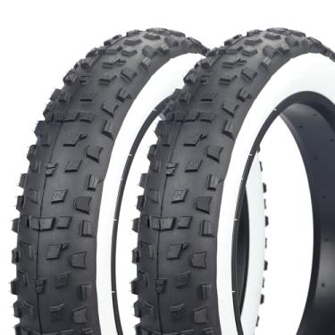 Imagem de GRELiving Pacote com 2 pneus gordos 20 x 4,0, pneus de bicicleta de alto desempenho e alto desempenho 98-406 20PSI, pneus de bicicleta de alto desempenho para todos os terrenos (pneu branco-2)