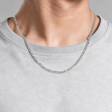 Imagem de Colar de corrente três em um masculino prata, S(20Inches), Metal, Sem Pedra Preciosa