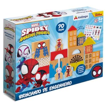 Imagem de Xalingo Blocos de Montar Brincando de Engenheiro Spidey Madeira 70 Peças