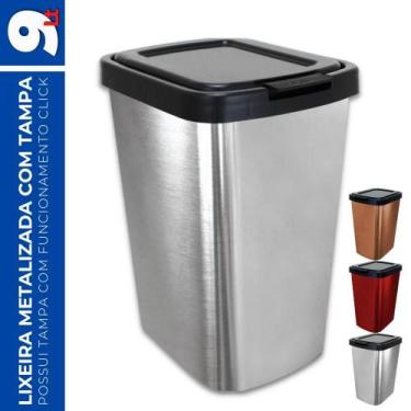 Imagem de Lixeira 9 Litros Metalizado c/ Tampa Click Banheiro Cozinha - Arqplast