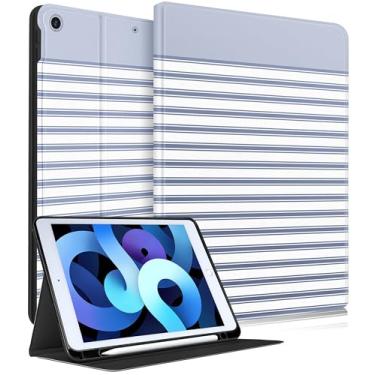 Imagem de Wazzasoft for iPad 9th/8th/7th Generation Case 10.2 Inch - Women Girls Cute Smart Folio Cover (Auto Wake/Sleep) with Build-in Pencil Holder for Apple Tablet Soft TPU Protective Cover,Blue Stripes