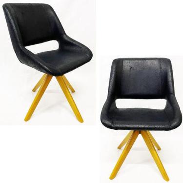 Imagem de Kit 2 Poltronas Decorativa ARGENTA VAZADA nobuk preto base madeira - P