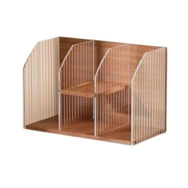 Imagem de Suporte organizador de estante de mesa de madeira para livros, com prateleira de exibição de divisória de plástico, prateleira de escritório ou de estudo em casa prateleira independente para livros (C