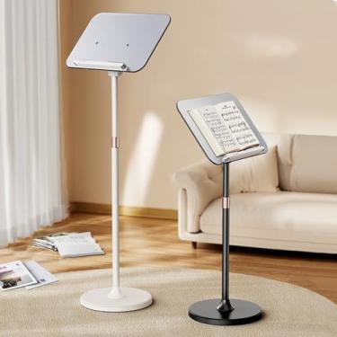 Imagem de Pódio móvel ajustável com prateleira grande, palito de chão para igrejas, salas de aula, conferências e casamentos, superfície angular com bordo, branco (altura 70-100 cm)